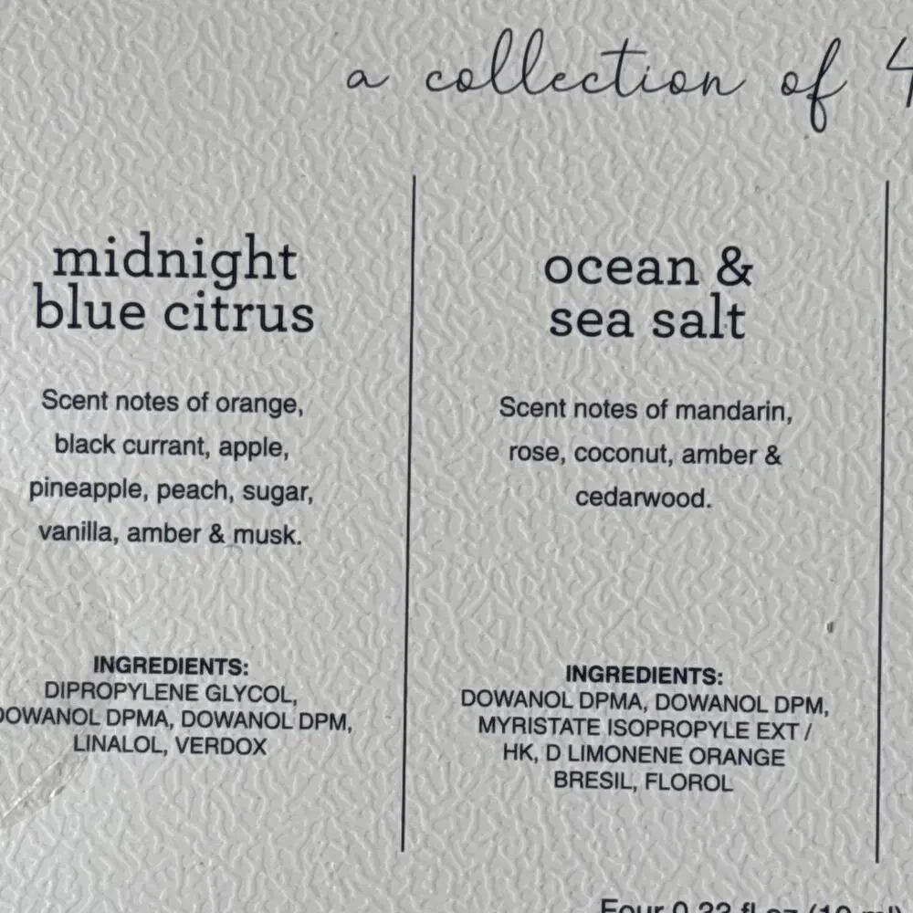 Sand + Fog Fragrance Diffuser Oil 4 pk Midnight Blue Citrus Ocean Sea Salt Beach